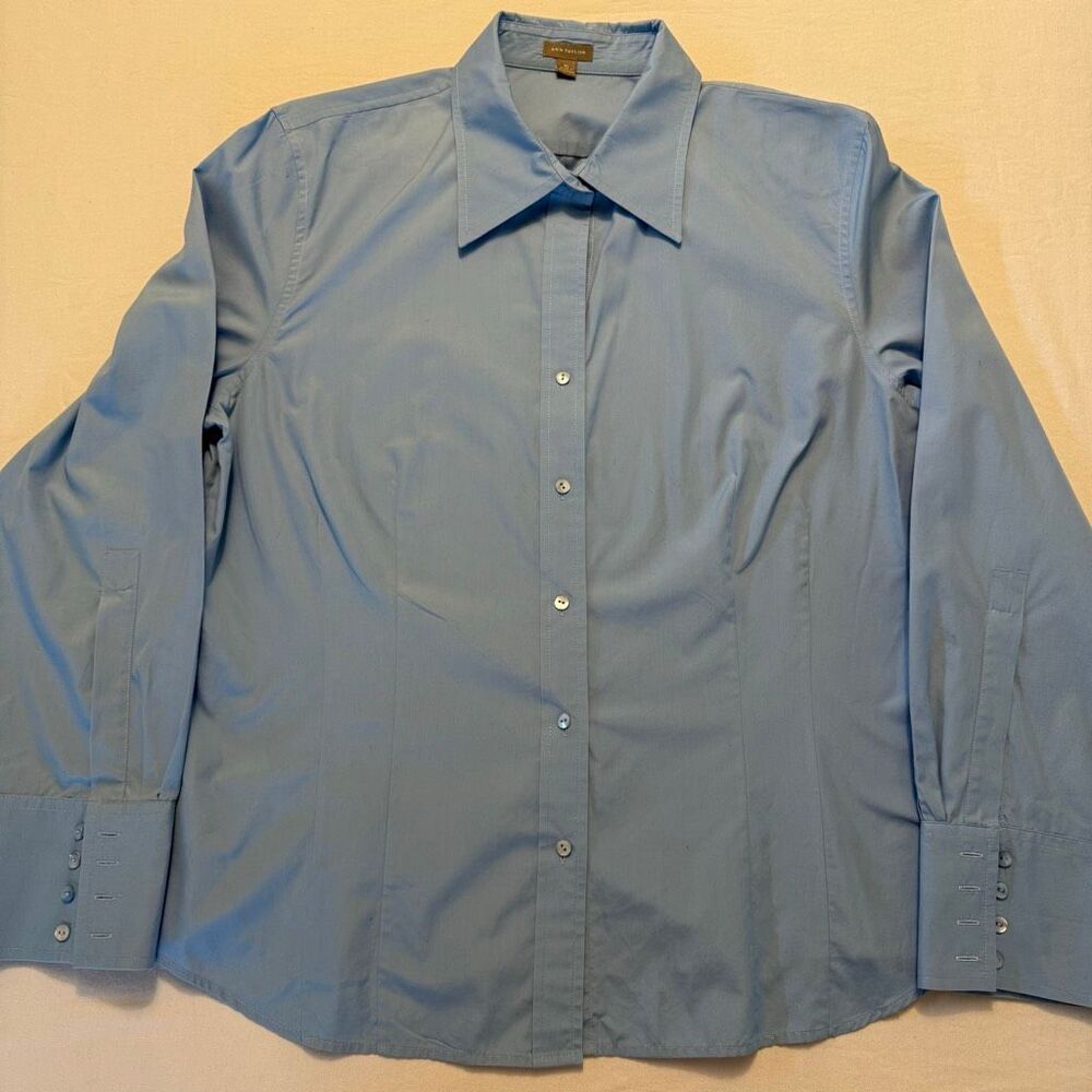 Ann Taylor Light Blue Button Up Blouse | Cotton | XL